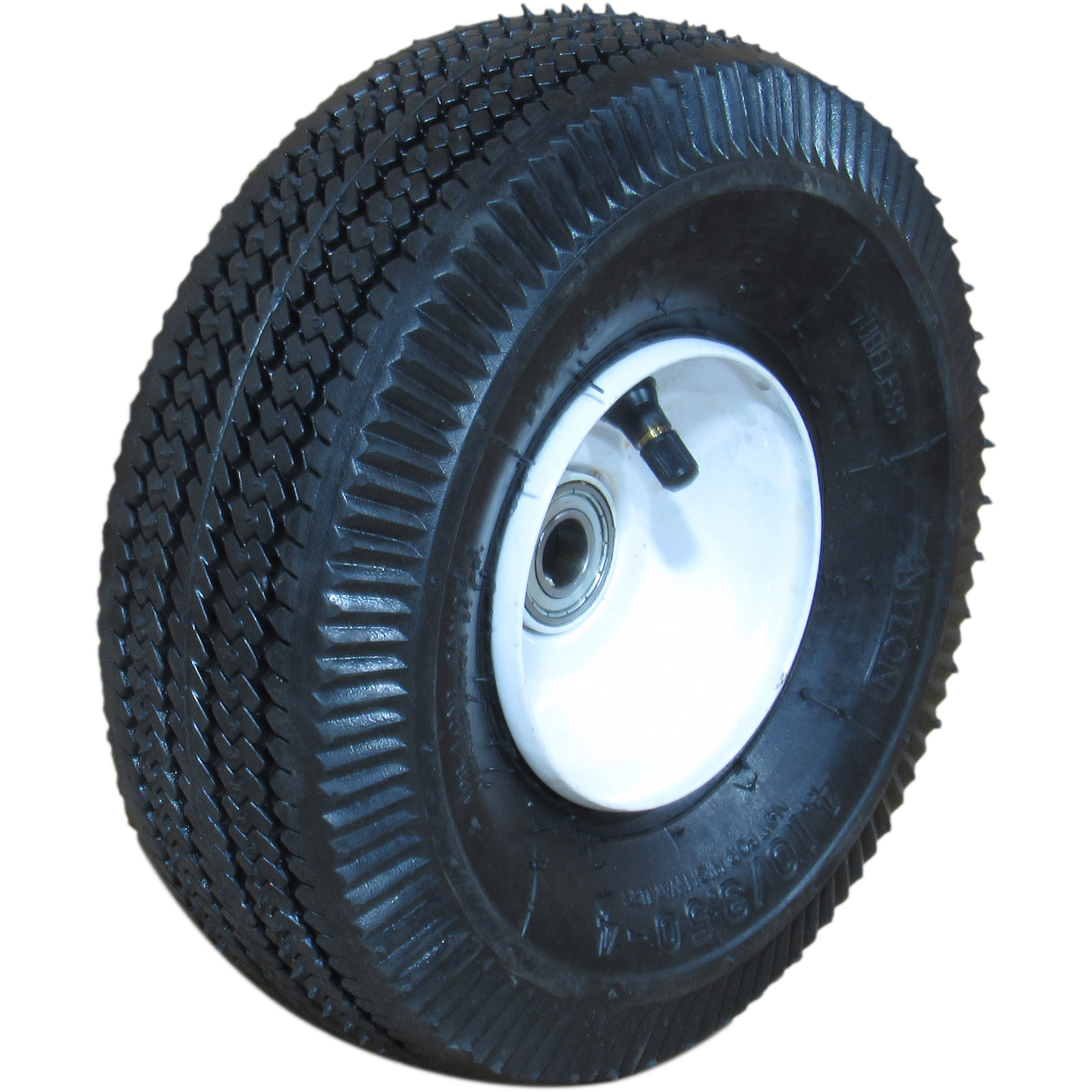 HI-RUN, Wheelbarrow Tire Assembly, Sawtooth, 5/8in. bearings, Tire Size 4.10/3.50-4 Load Range Rating B, Model# CT1009